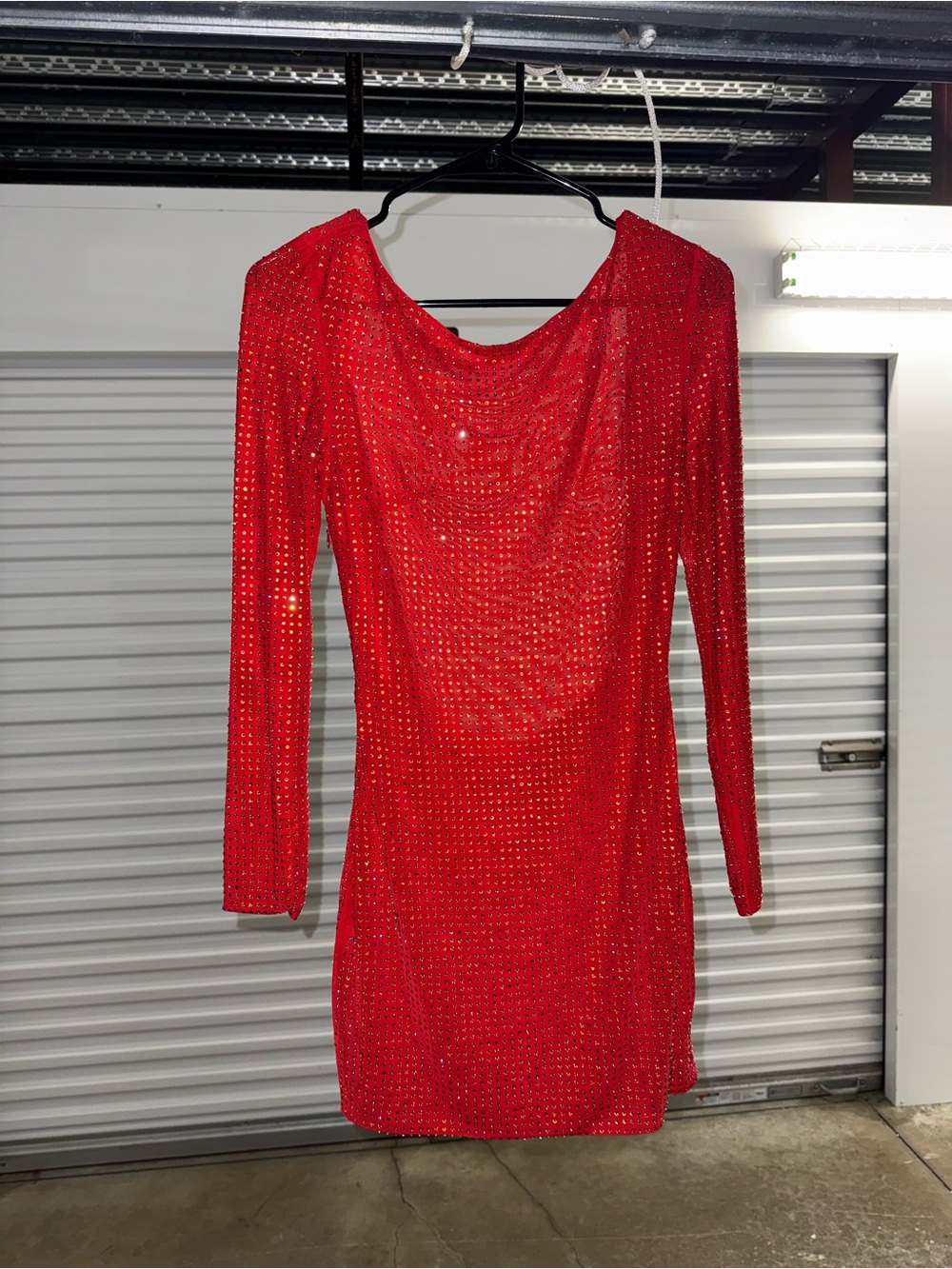 Red Long-Sleeve Sequin Bodycon Dress